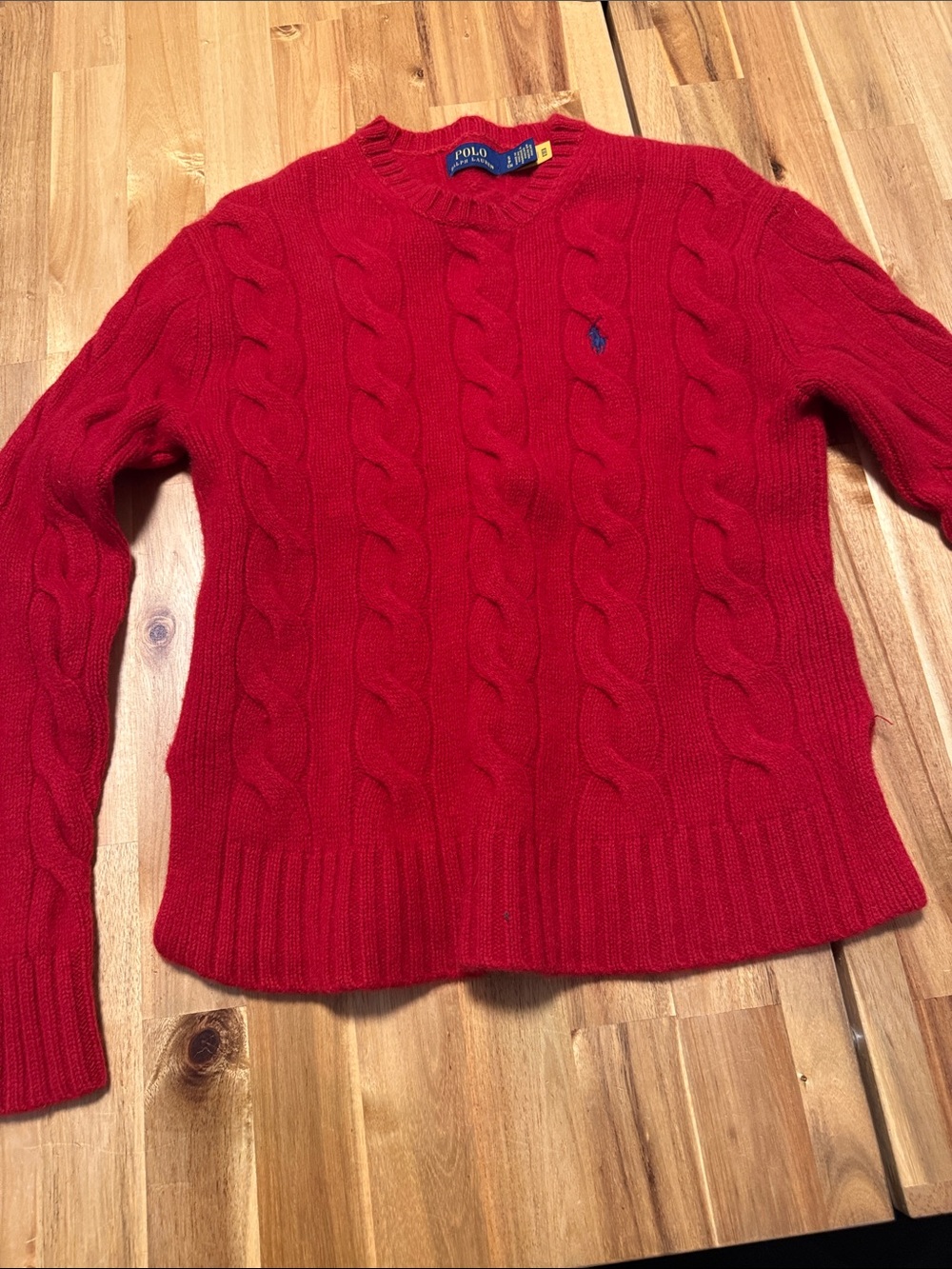 Polo by Ralph Lauren Red Cable-Knit Crew Sweater with Pony